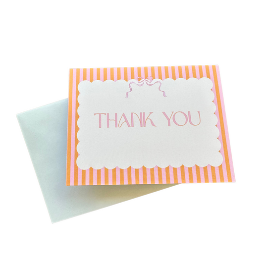 Orange And Pink Bow Thank You Card